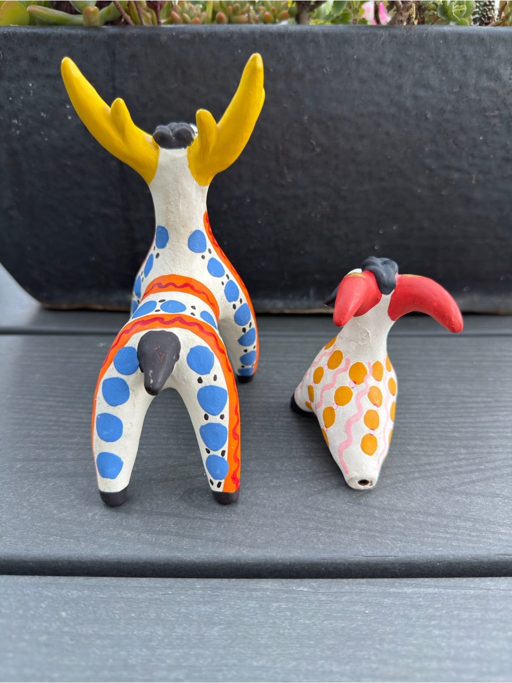 Vintage Russian Dymkovo Folk Art Reindeer & Goat Whistle Figurines Set - Picture 5 of 13